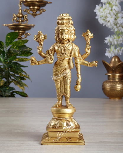 Brass Dattatreya Standing Statue 9.5" - Budhshiv.com