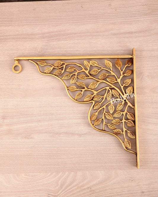 Brass Decorative Bracket for Bells & Hanging Diyas – Leaf Motif Wall Hanger (11.8 Inches) - Budhshiv.com