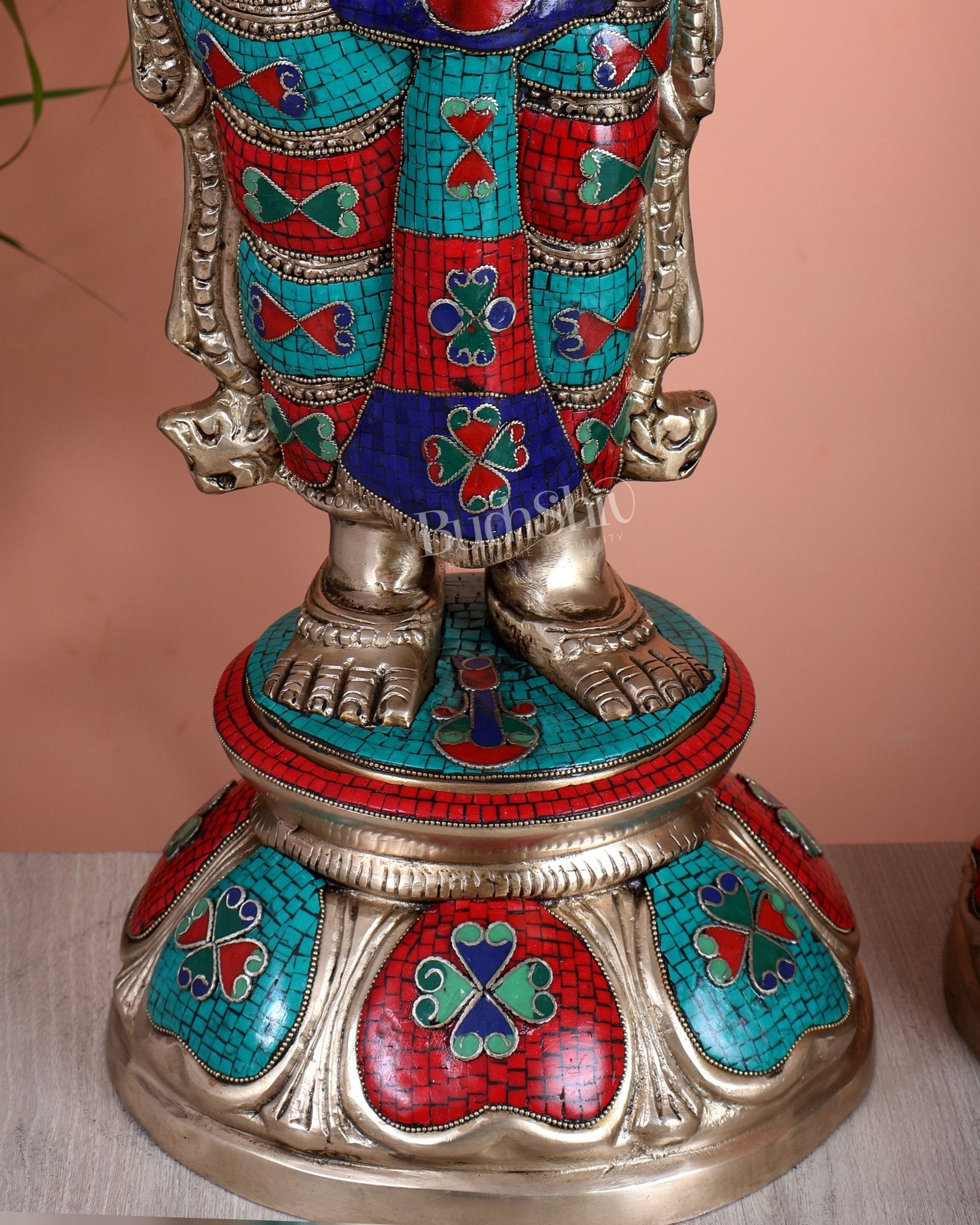 Brass Deep lady Lakshmi Pavaai Vilakku 30" pair with unique Stonework - Budhshiv.com