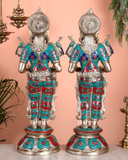 Brass Deep lady Lakshmi Pavaai Vilakku 30" pair with unique Stonework - Budhshiv.com