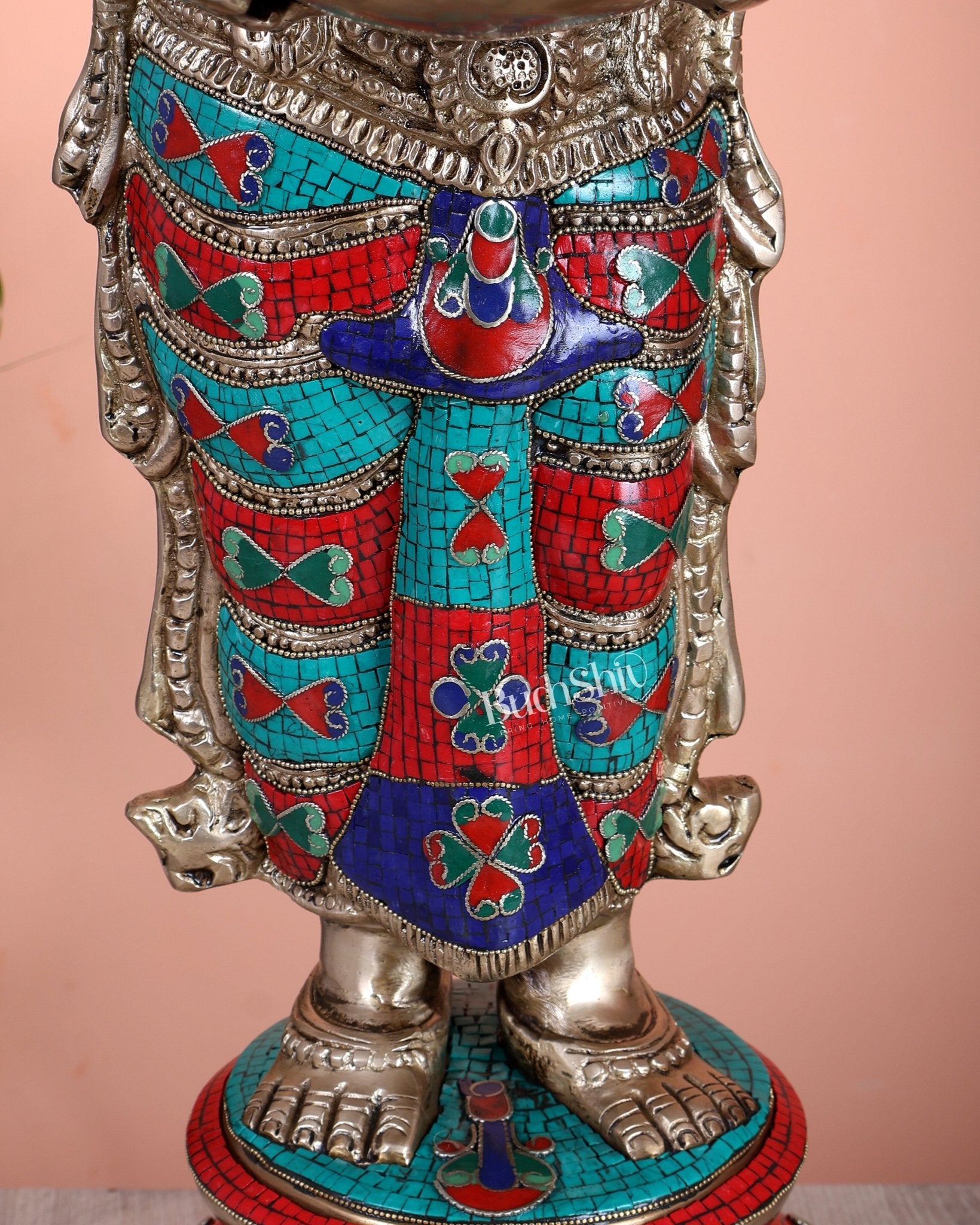 Brass Deep lady Lakshmi Pavaai Vilakku 30" stonework - Budhshiv.com