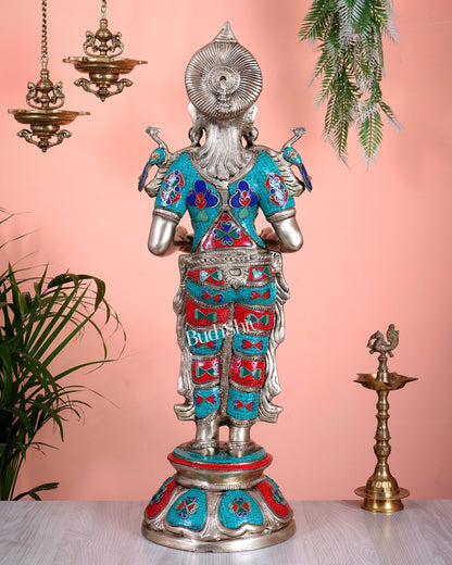 Brass Deep lady Lakshmi Pavaai Vilakku 30" stonework - Budhshiv.com