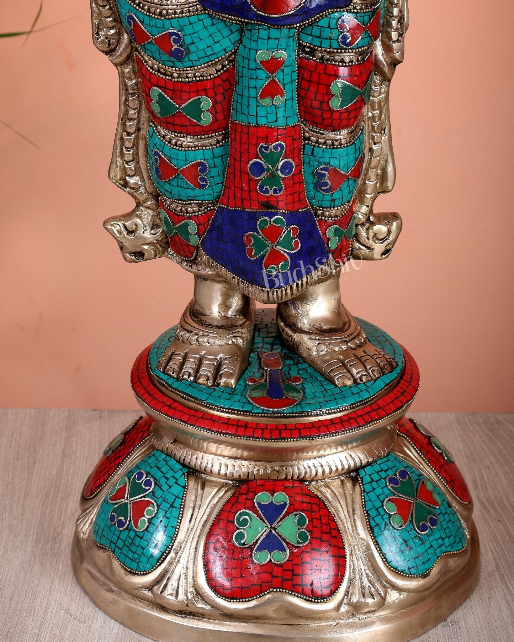 Brass Deep lady Lakshmi Pavaai Vilakku 30" stonework - Budhshiv.com