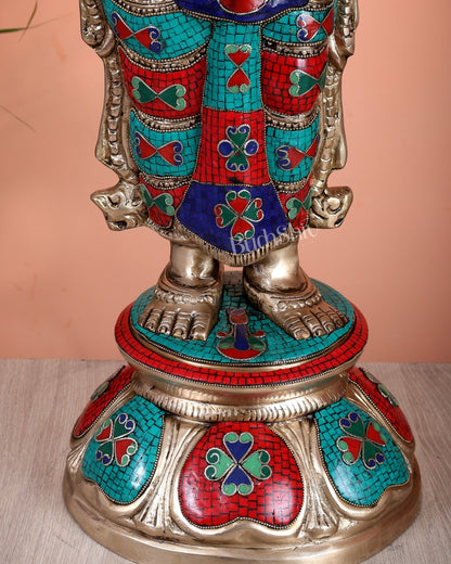 Brass Deep lady Lakshmi Pavaai Vilakku 30" stonework - Budhshiv.com