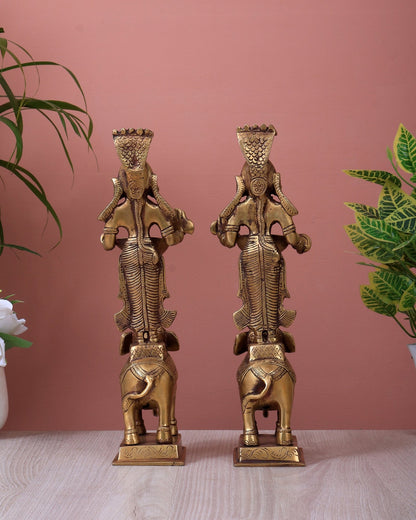 Brass Deep Lady Standing on Elephant Pair (12 Inch, 4.2 Kg) - Budhshiv.com