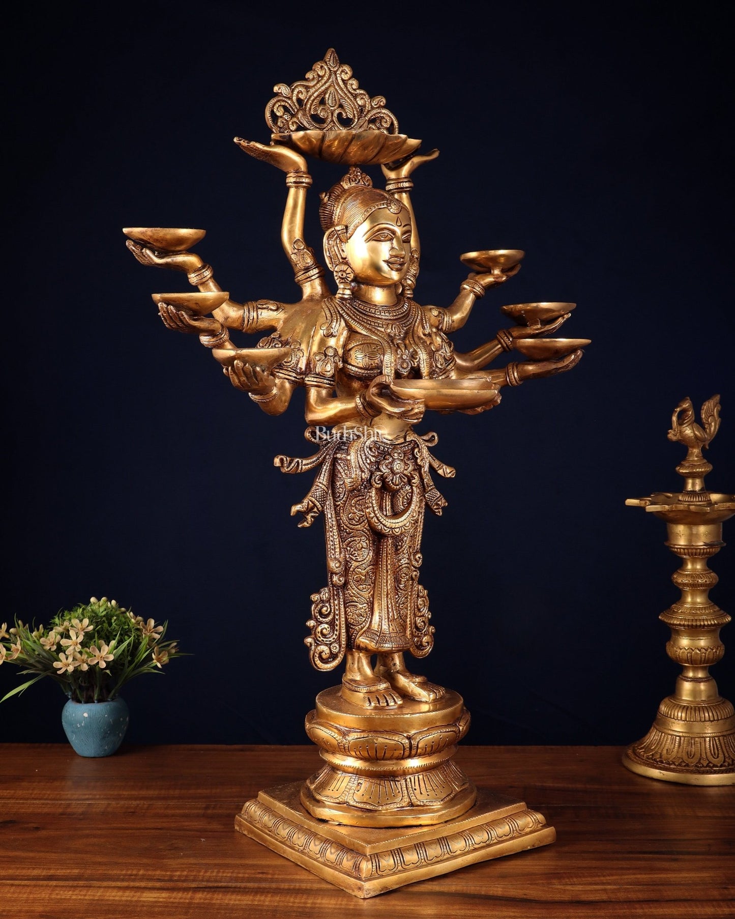 Brass Deep Lady with Ten arms - 27 inch tall - Budhshiv.com