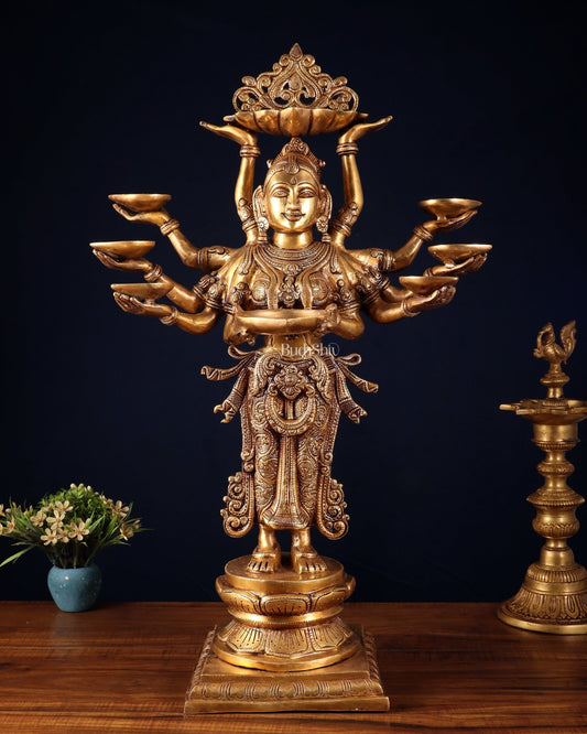 Brass Deep Lady with Ten arms - 27 inch tall - Budhshiv.com