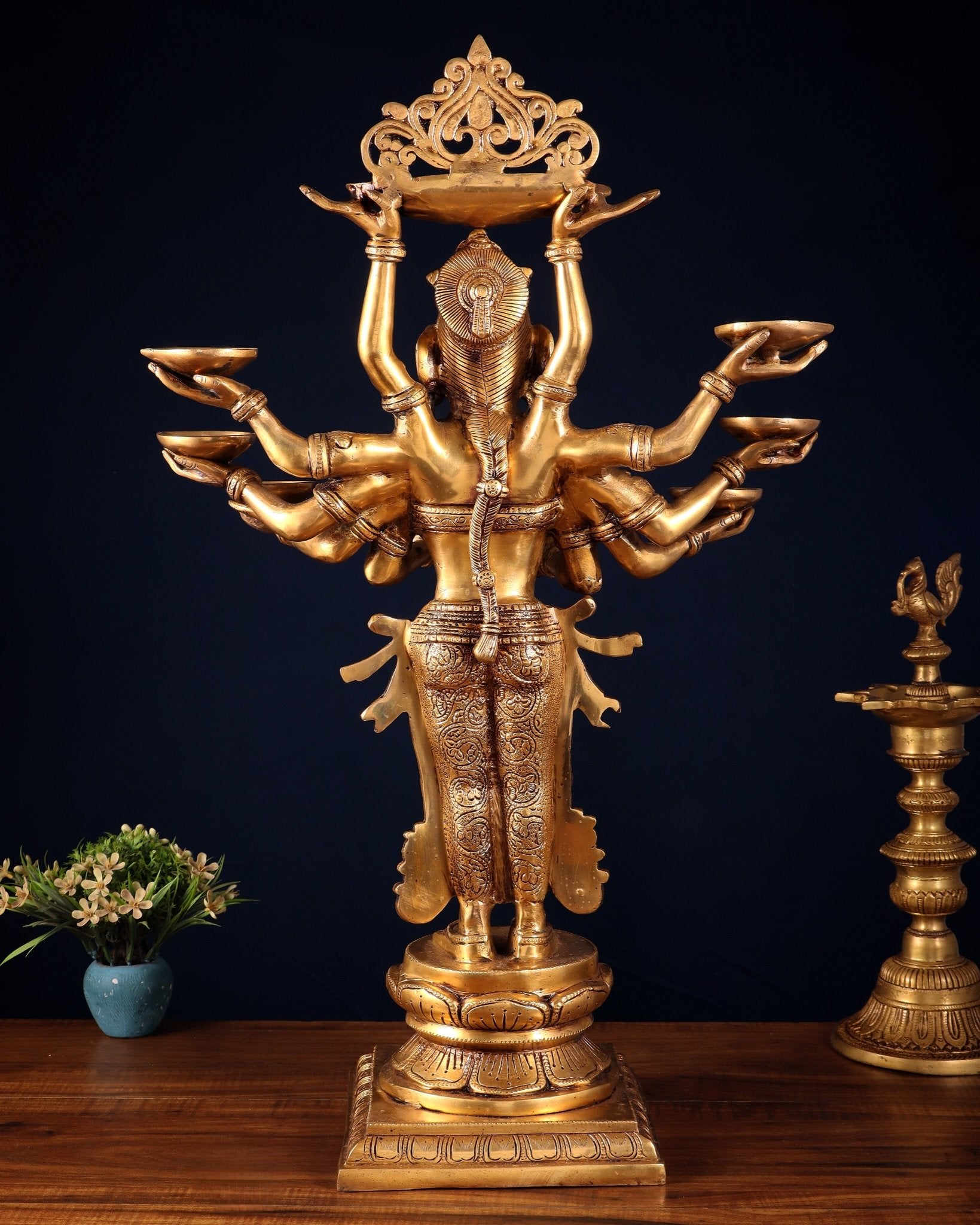 Brass Deep Lady with Ten arms - 27 inch tall - Budhshiv.com