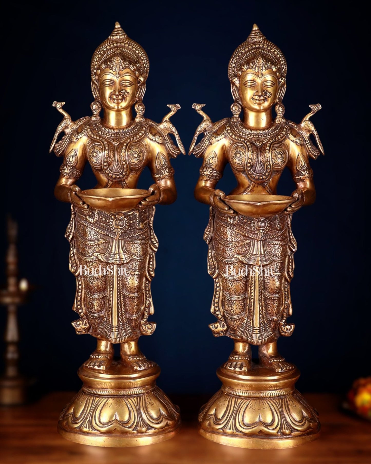 Brass Deep Lakshmi Pavaai Vilakku 30" pair - Budhshiv.com