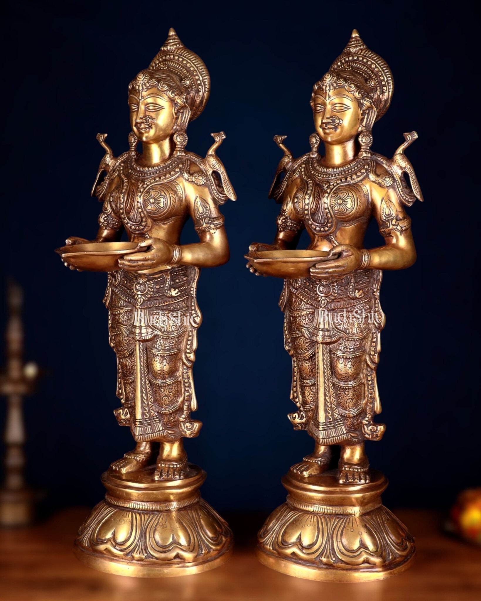 Brass Deep Lakshmi Pavaai Vilakku 30" pair - Budhshiv.com
