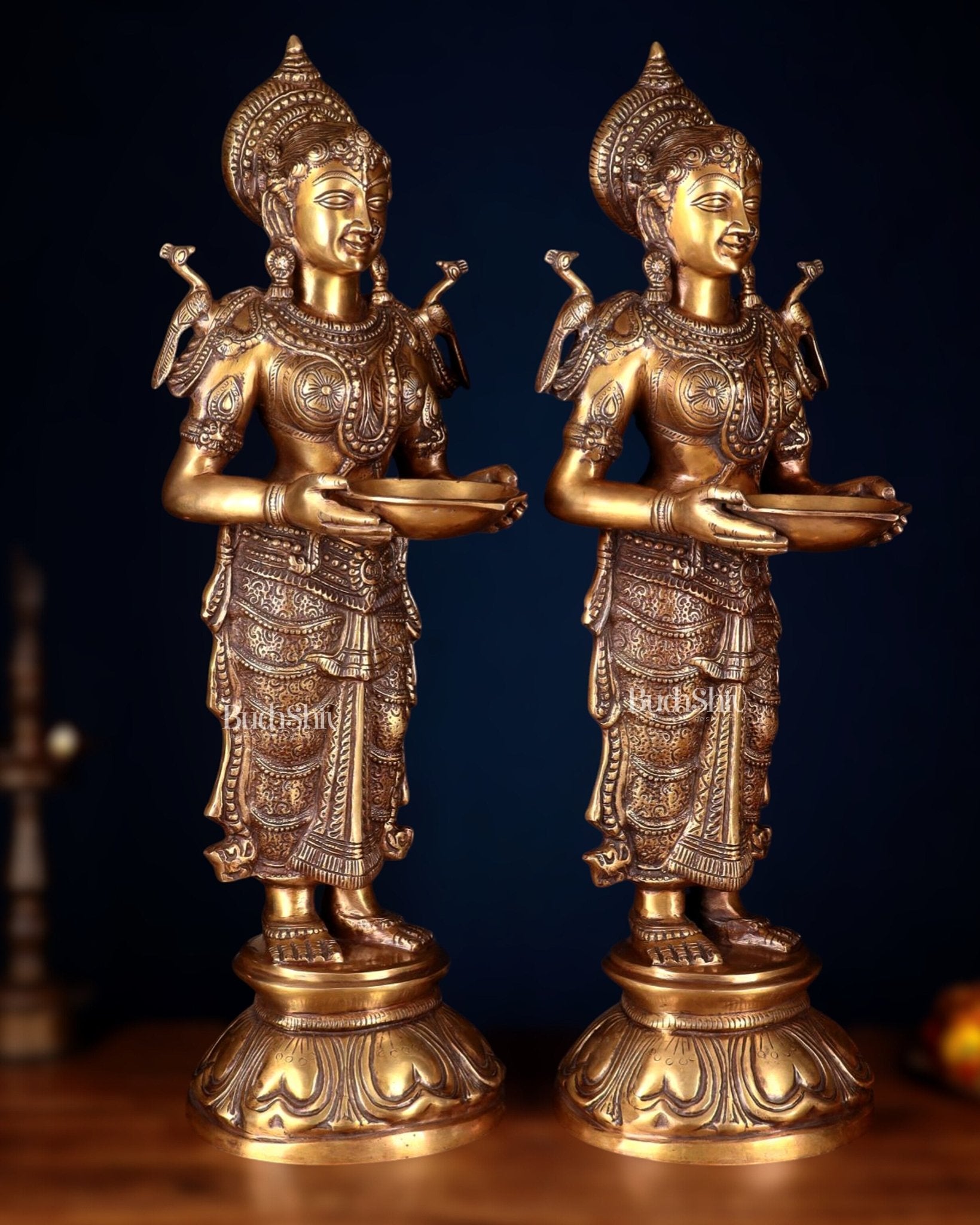 Brass Deep Lakshmi Pavaai Vilakku 30" pair - Budhshiv.com