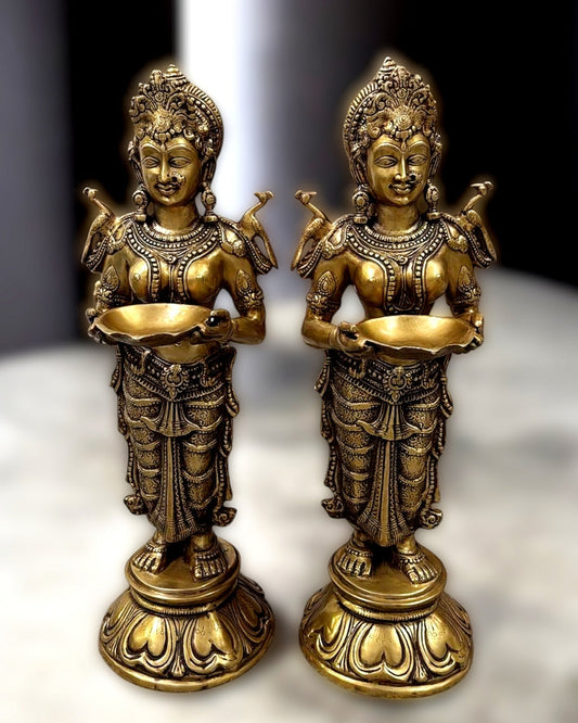 Brass Deep Lakshmi Pavaai Vilakku 30" pair - Budhshiv.com