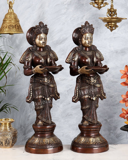 Brass Deep Lakshmi Pavaai Villaku 23" - Brown Gold - Budhshiv.com
