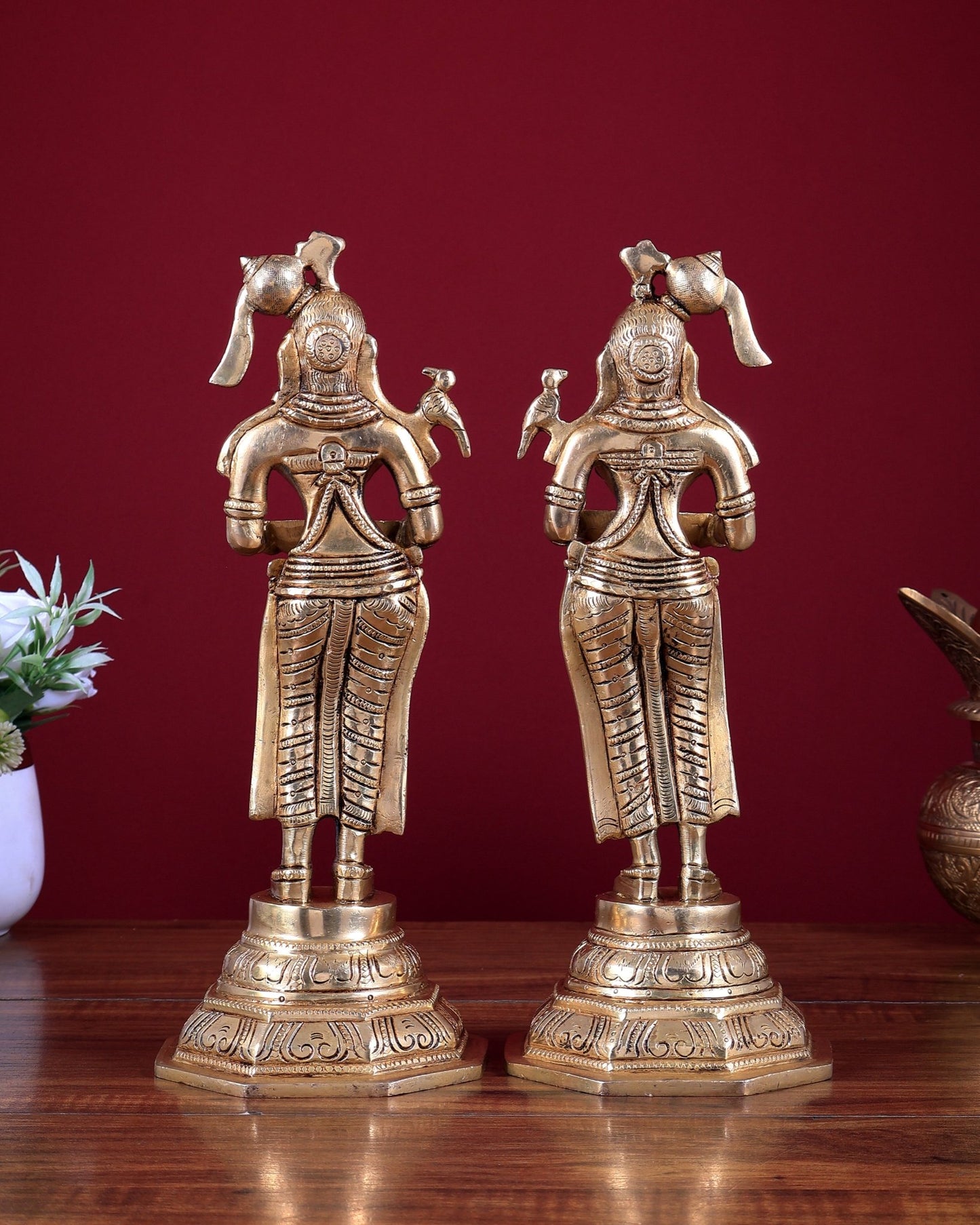 Brass Deep Lakshmi Pavai Vilakku Oil Lamp – Lady Holding Diya (Pair) 11 inch - Budhshiv.com