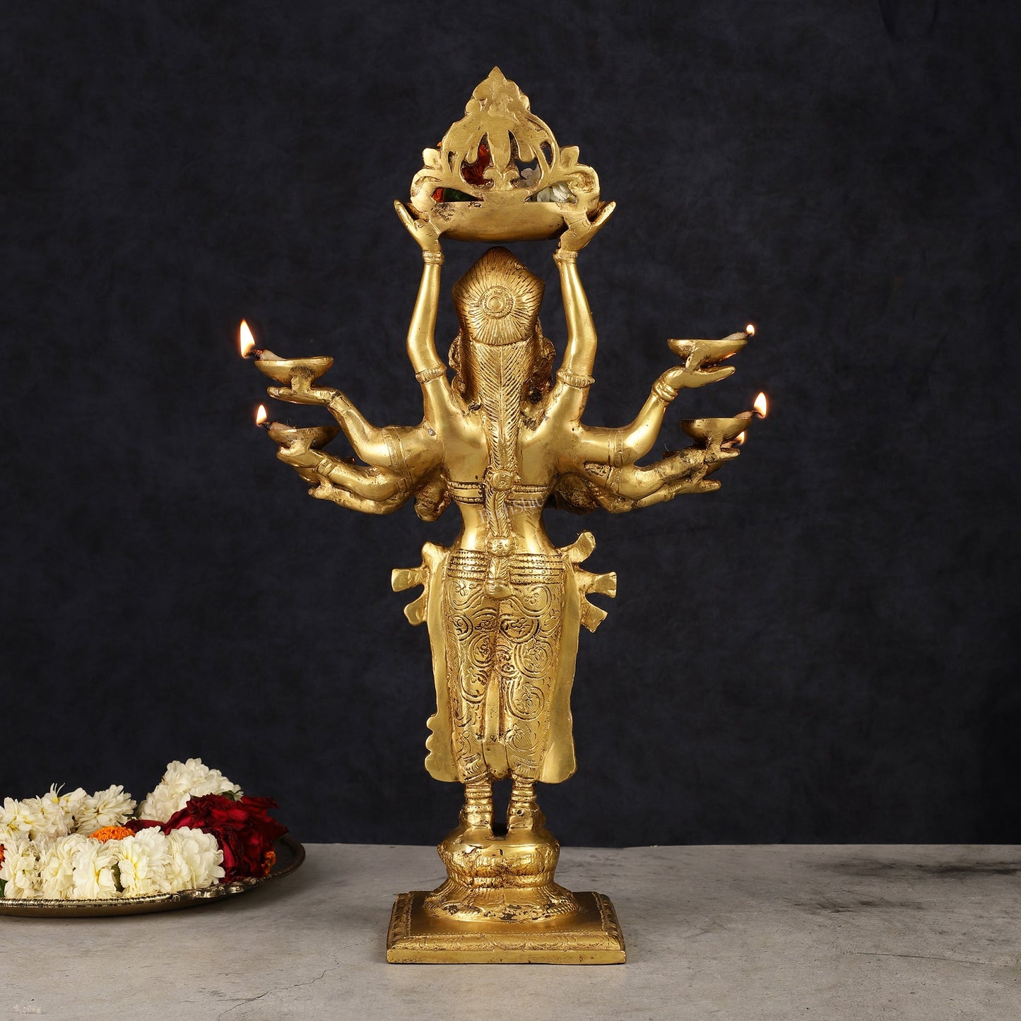 Brass Deep Lakshmi with Ten Hands Idol 15" - Budhshiv.com
