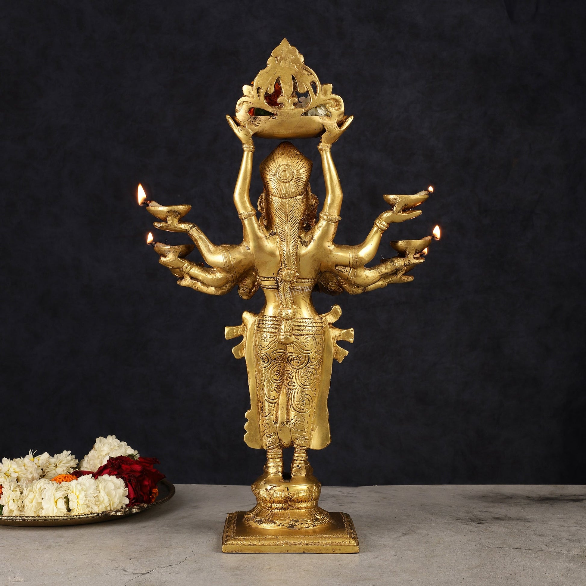 Brass Deep Lakshmi with Ten Hands Idol 15" - Budhshiv.com