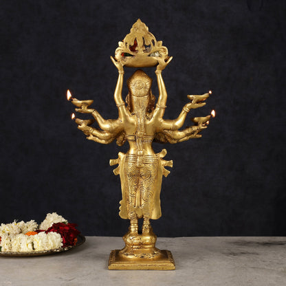Brass Deep Lakshmi with Ten Hands Idol 15" - Budhshiv.com