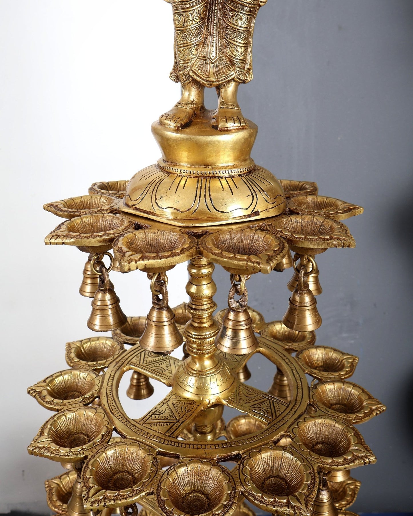 Brass Deepa Lakshmi with 56 Diyas – Large Multi-Diya Vilakku Masterpiece 43 inch - Budhshiv.com
