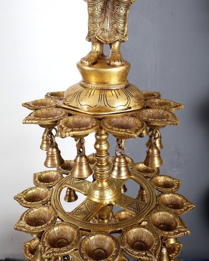 Brass Deepa Lakshmi with 56 Diyas – Large Multi-Diya Vilakku Masterpiece 43 inch - Budhshiv.com