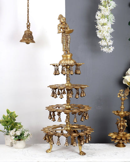 Brass Deepa Lakshmi with 56 Diyas – Large Multi-Diya Vilakku Masterpiece 43 inch - Budhshiv.com