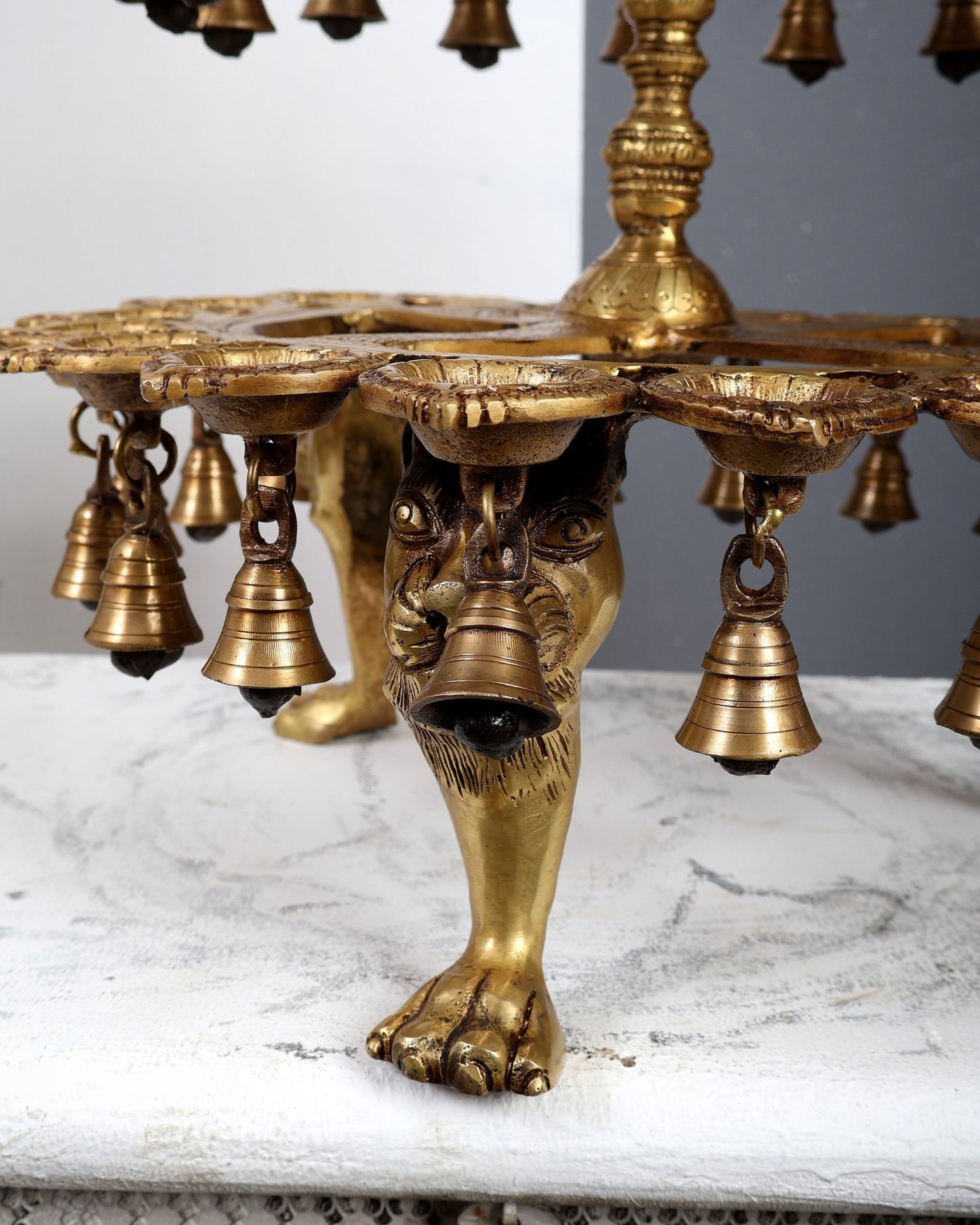 Brass Deepa Lakshmi with 56 Diyas – Large Multi-Diya Vilakku Masterpiece 43 inch - Budhshiv.com