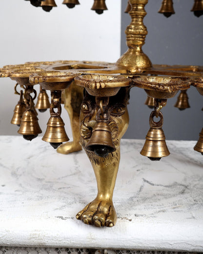 Brass Deepa Lakshmi with 56 Diyas – Large Multi-Diya Vilakku Masterpiece 43 inch - Budhshiv.com