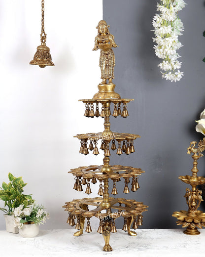 Brass Deepa Lakshmi with 56 Diyas – Large Multi-Diya Vilakku Masterpiece 43 inch - Budhshiv.com