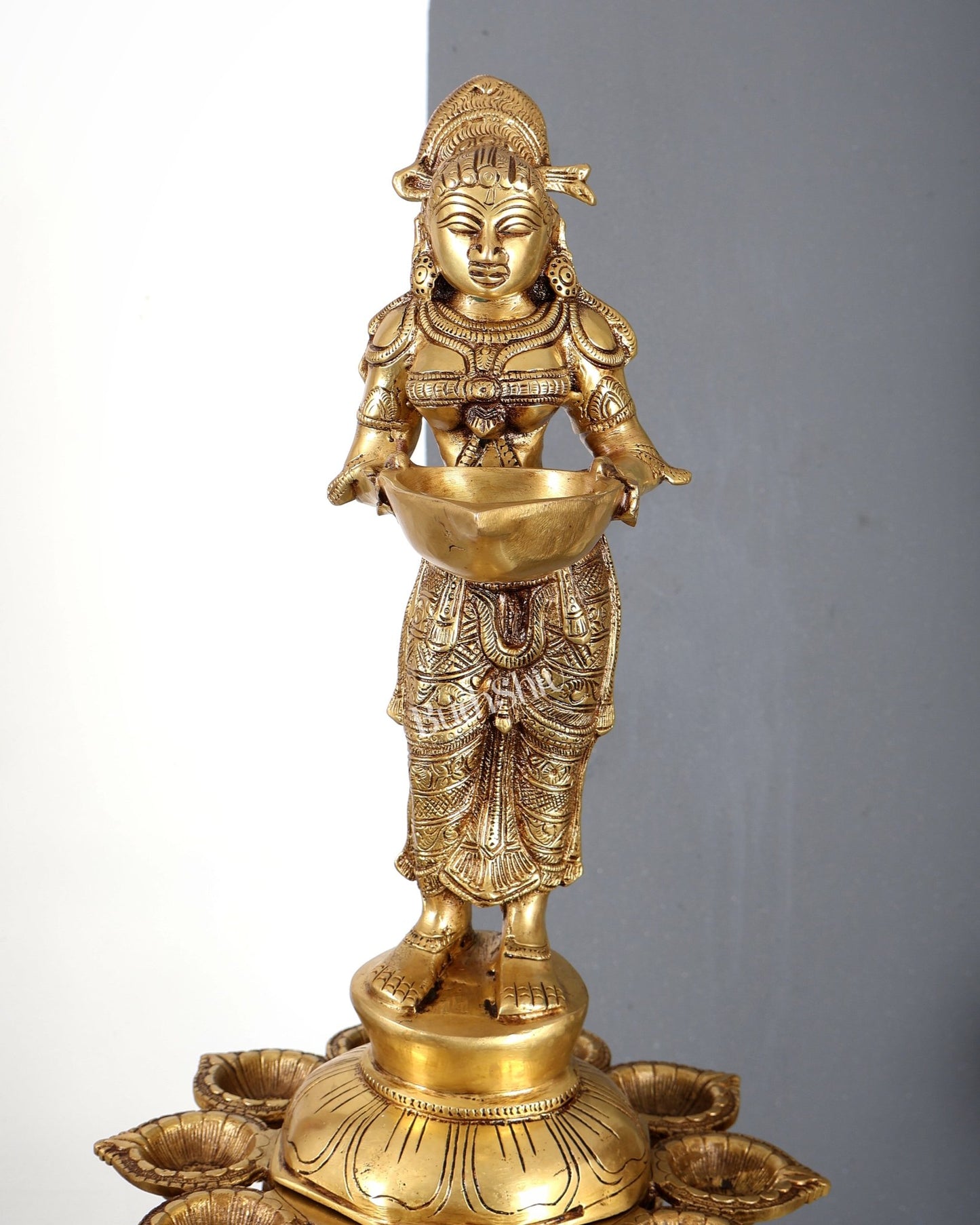 Brass Deepa Lakshmi with 56 Diyas – Large Multi-Diya Vilakku Masterpiece 43 inch - Budhshiv.com