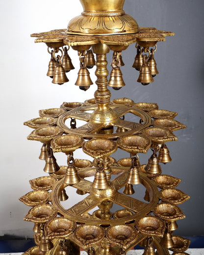 Brass Deepa Lakshmi with 56 Diyas – Large Multi-Diya Vilakku Masterpiece 43 inch - Budhshiv.com