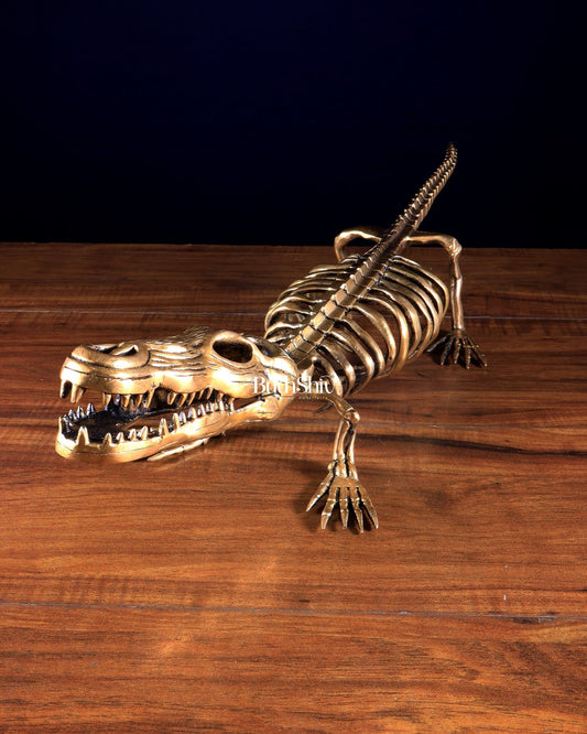 Brass Dinosaur Skeleton Statue | Unique Handcrafted Sculpture 23 inch - Budhshiv.com