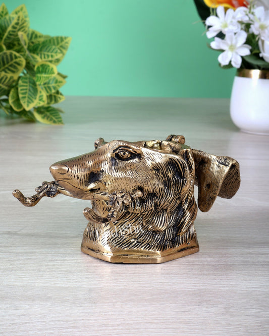 Brass Dog Face Ink Pot – Vintage Decorative Desk Accessory - Budhshiv.com