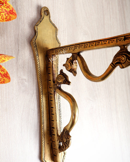 Brass Dual Peacock Bracket for Hanging Bells and Diyas – Decorative Wall Mount 9.35 Inch - Budhshiv.com