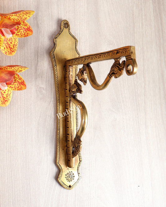 Brass Dual Peacock Bracket for Hanging Bells and Diyas – Decorative Wall Mount 9.35 Inch - Budhshiv.com