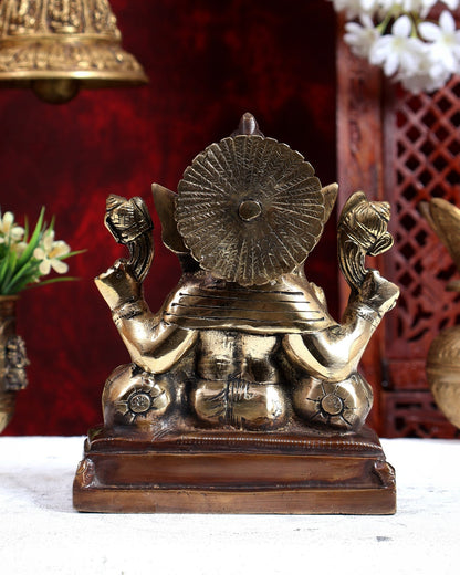 Brass Dual Tone Ganesha Statue – Handcrafted Divine Idol 7 inch - Budhshiv.com