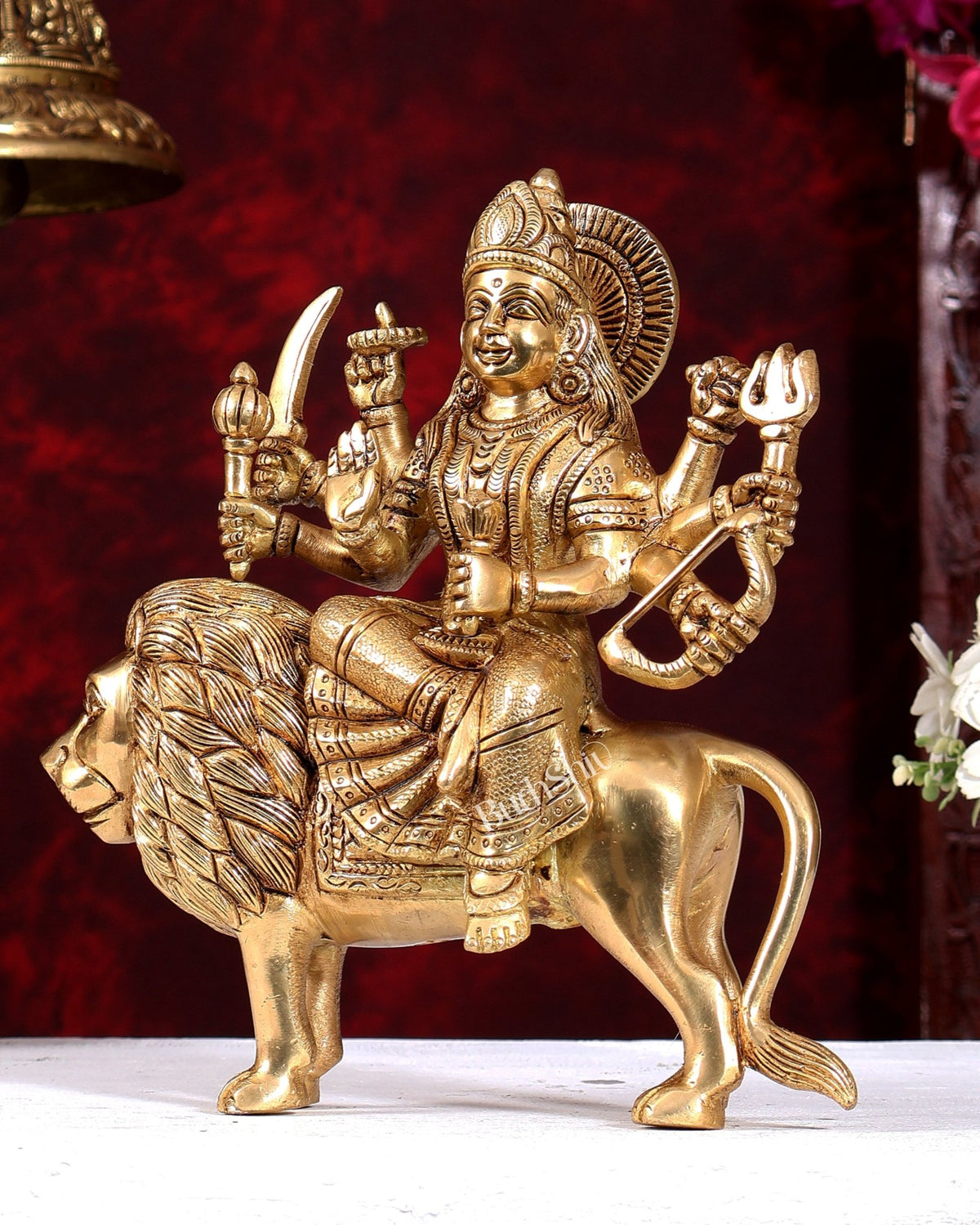 Brass Durga ambe ma idol 8.5" heavy - Budhshiv.com