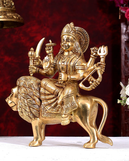 Brass Durga ambe ma idol 8.5" heavy - Budhshiv.com
