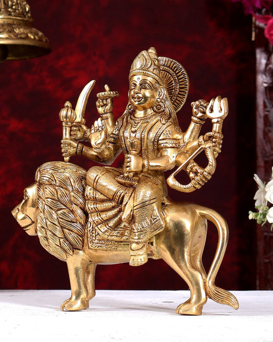 Brass Durga ambe ma idol 8.5" heavy - Budhshiv.com