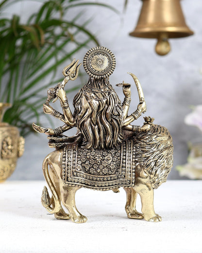 Brass Durga ambe ma on Lion Idol – 6 Inch - Budhshiv.com