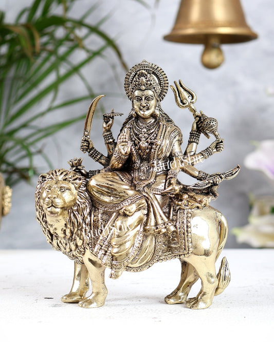Brass Durga ambe ma on Lion Idol – 6 Inch - Budhshiv.com