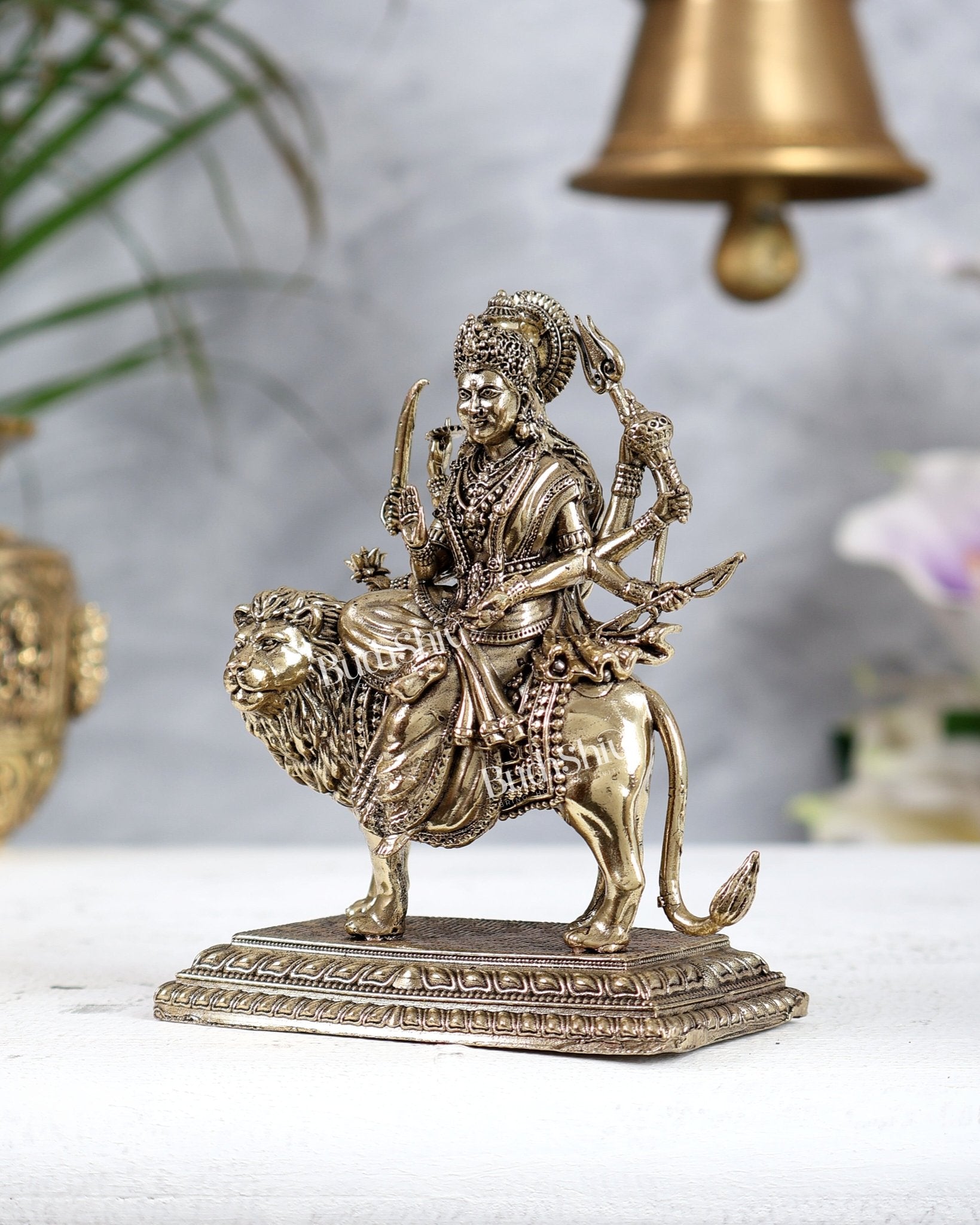 Brass Durga Ambe Mata Idol 4.5 Inch | Handcrafted Statue – BudhShiv - Budhshiv.com