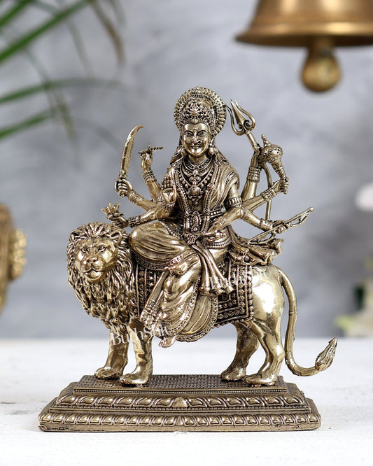 Brass Durga Ambe Mata Idol 4.5 Inch | Handcrafted Statue – BudhShiv - Budhshiv.com