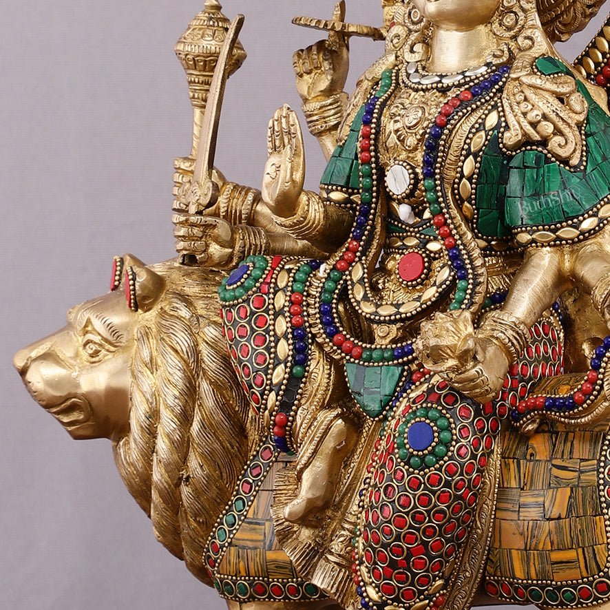 Brass Durga Mata Idol - 15" Divine Sherawali mata - Budhshiv.com