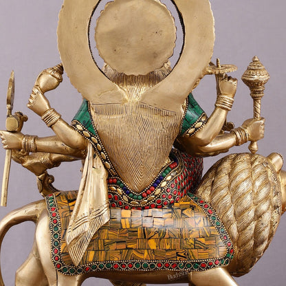 Brass Durga Mata Idol - 15" Divine Sherawali mata - Budhshiv.com