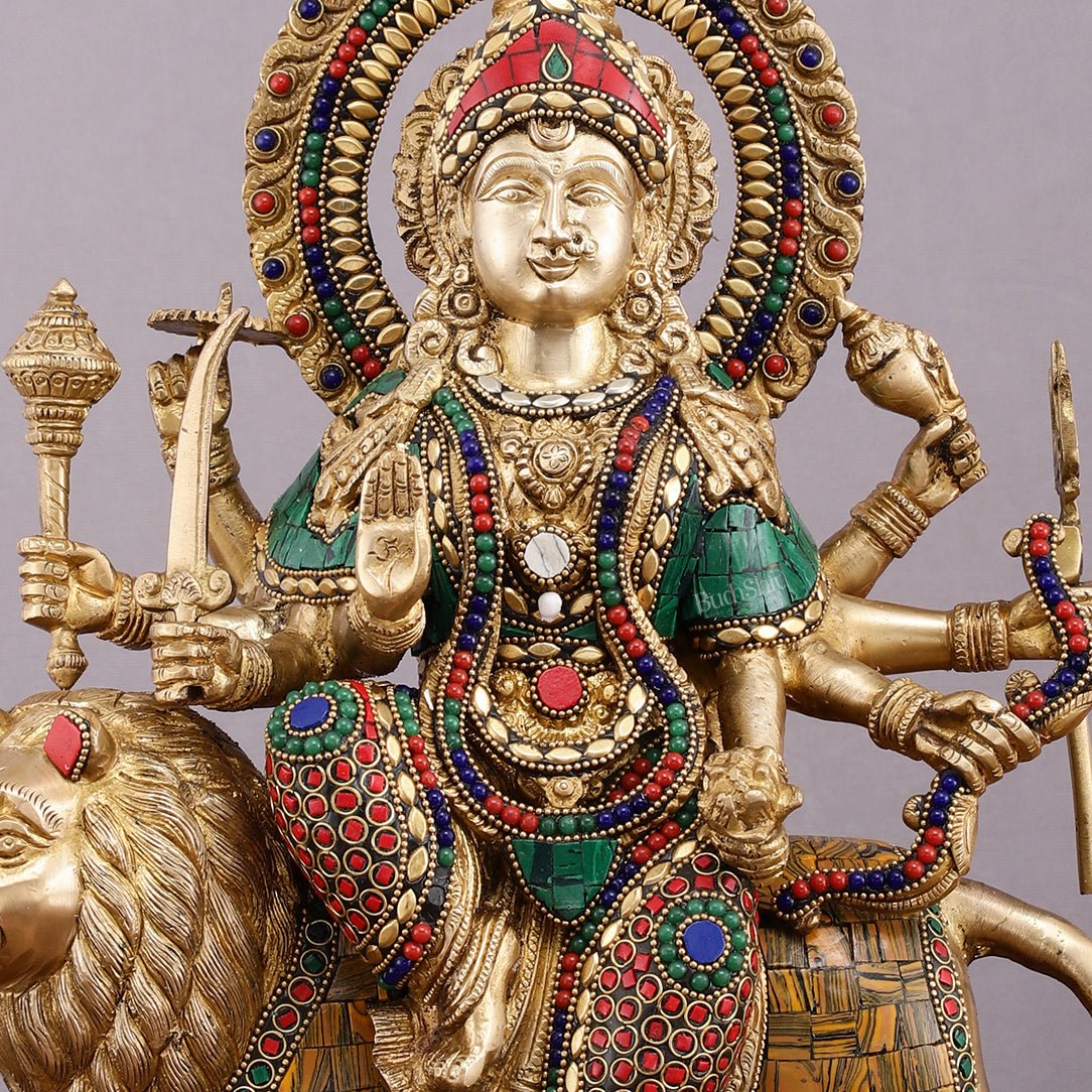 Brass Durga Mata Idol - 15" Divine Sherawali mata - Budhshiv.com
