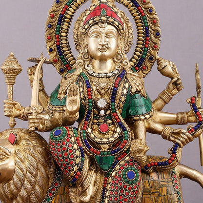 Brass Durga Mata Idol - 15" Divine Sherawali mata - Budhshiv.com
