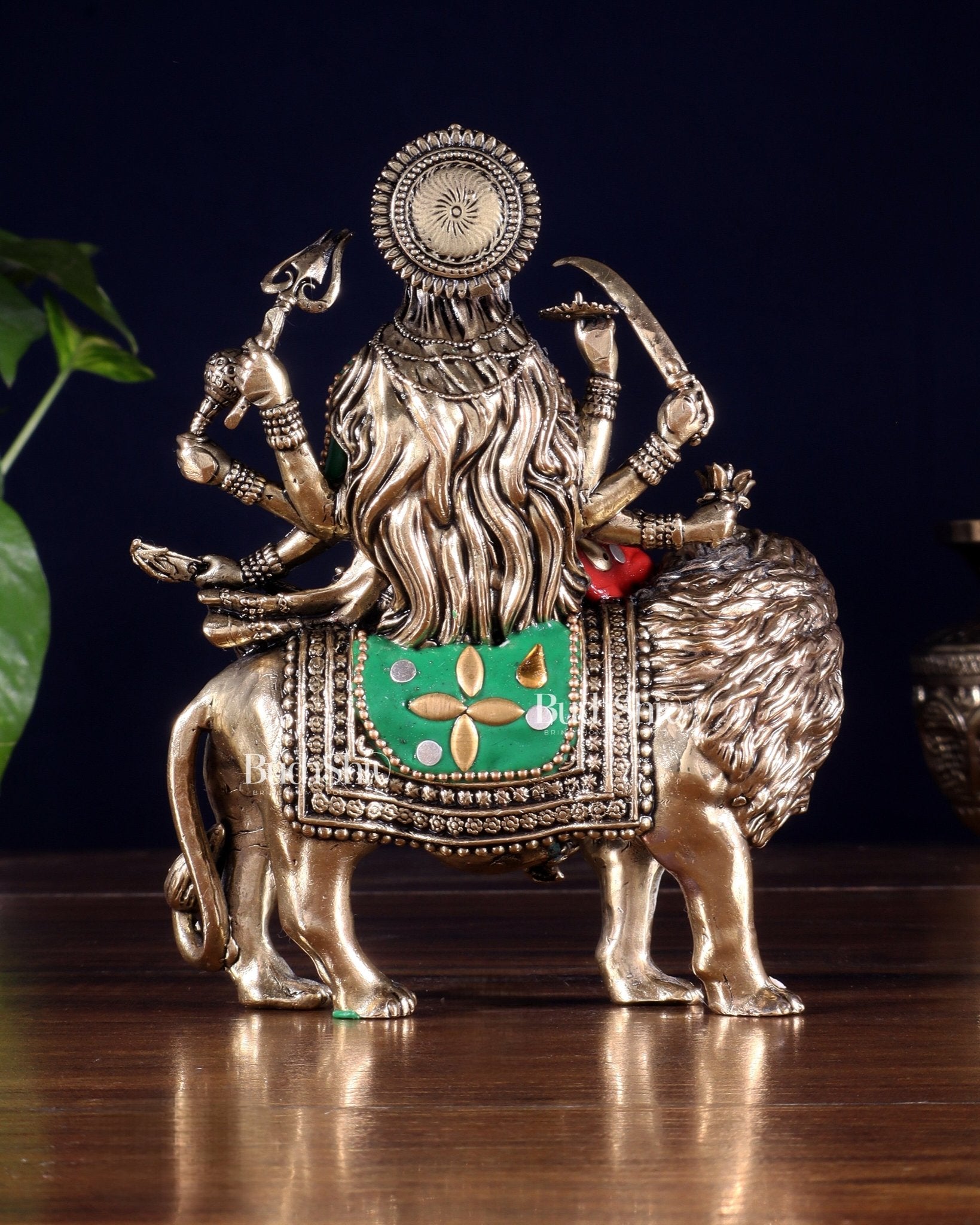 Brass Durga on Lion Idol – 6 Inch, Superfine Lightweight - Budhshiv.com