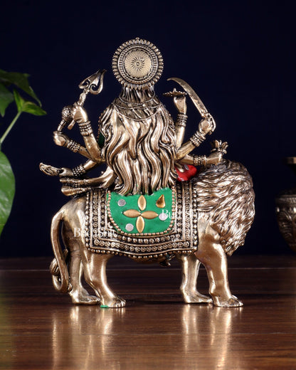 Brass Durga on Lion Idol – 6 Inch, Superfine Lightweight - Budhshiv.com