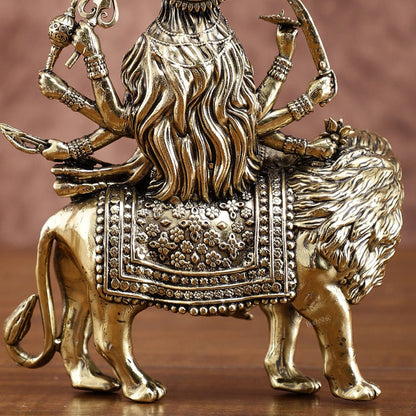 Brass Durga on Lion Idol – 6 Inches, Superfine Lightweight - Budhshiv.com