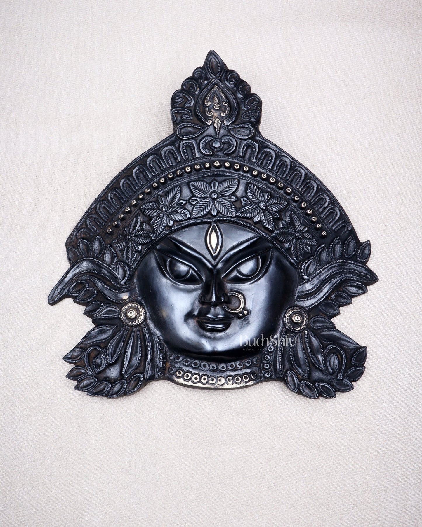 Brass Durga Wall Hanging 8x11 inch black edition - Budhshiv.com
