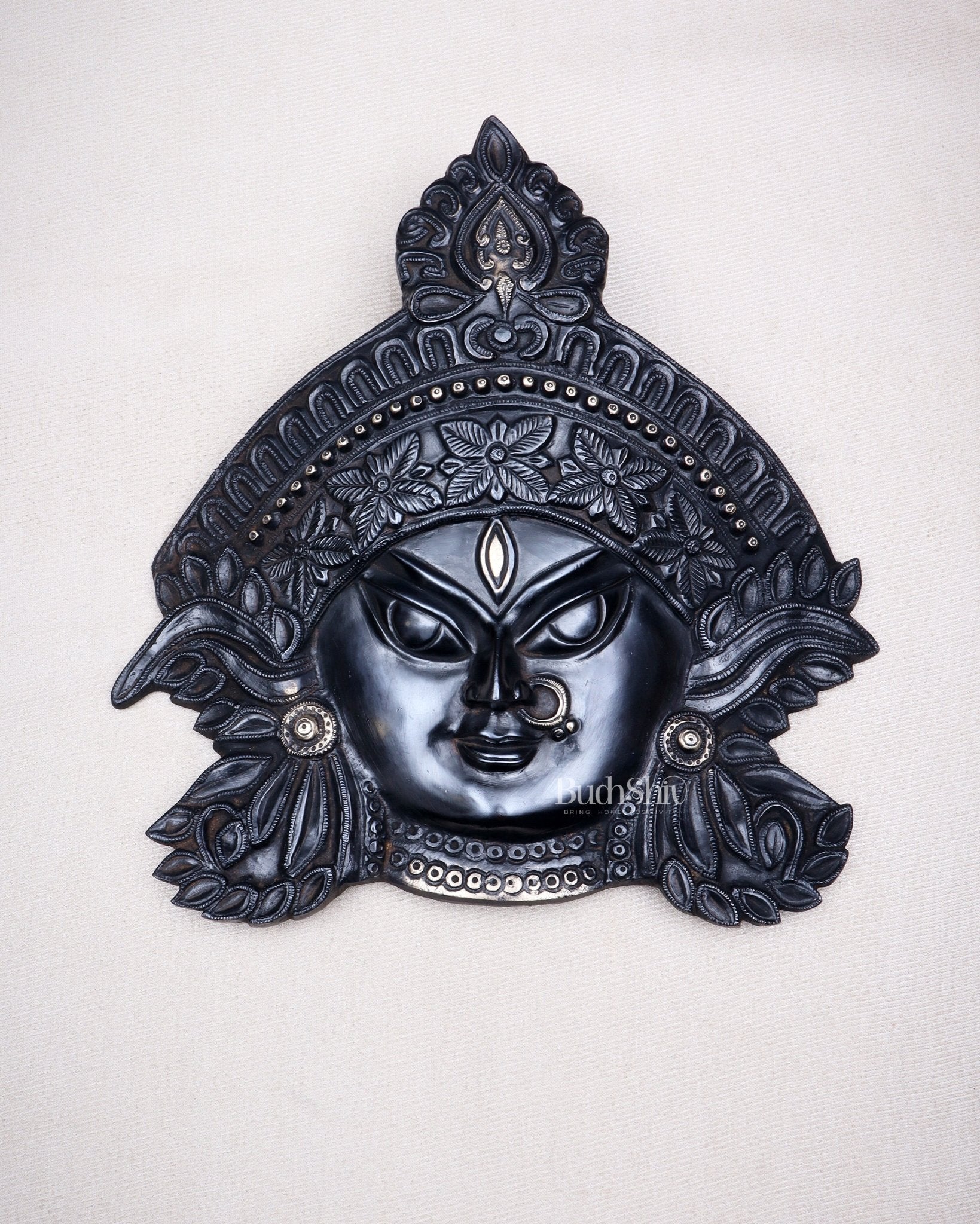Brass Durga Wall Hanging 8x11 inch black edition - Budhshiv.com